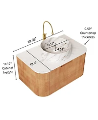 Sillysis Modern Bathroom Vanity with Stone Pattern Ceramic Basin, 3D Striped Wood Drawer, Wall Mounted Storage Cabinet