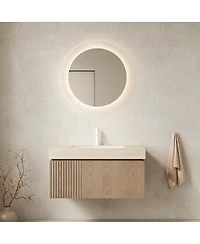 Sillysis Wall Mount Bathroom Vanity with Travertine Sintered Stone Top, Ceramic Undermount Sink, Soft Close Cabinet