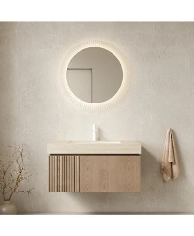 Sillysis Wall Mount Bathroom Vanity With Travertine Sintered Stone Top Ceramic Undermount Sink Soft Close Cabinet Pre Assembled