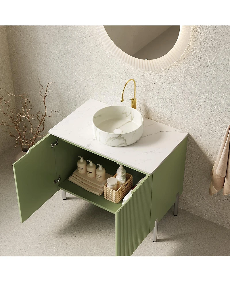 Sillysis Modern Bathroom Vanity with Vessel Sink, Soft Close Doors, Scandinavian Storage Cabinet