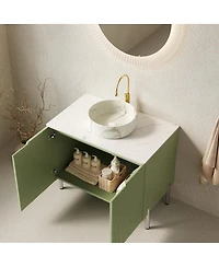 Sillysis Modern Bathroom Vanity with Vessel Sink, Soft Close Doors, Scandinavian Storage Cabinet
