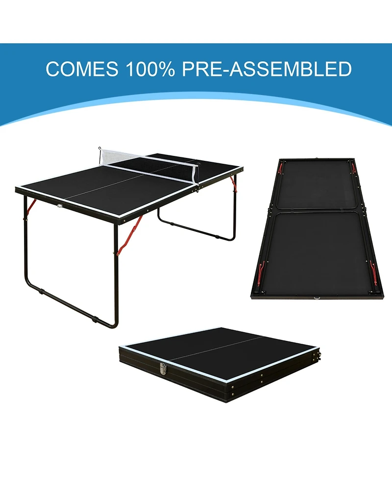 Rainsken Compact Foldable Ping Pong Table, Portable Table Tennis Game Set Equipped with Net and 2 Paddles for Indoor and Outdoor Casual Play