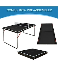 Rainsken Compact Foldable Ping Pong Table, Portable Table Tennis Game Set Equipped with Net and 2 Paddles for Indoor and Outdoor Casual Play