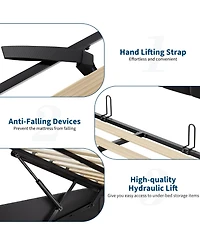 Homfan King Lift-Up Storage Bed Frame, Upholstered Metal Platform Bed with Storage Headboard, Button Tufted, No Box Spring
