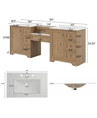 Sillysis 84 Inch Double Sink Bathroom Vanity with Solid Wood Frame, Engineered Stone Top, Soft Close Storage for Modern Homes