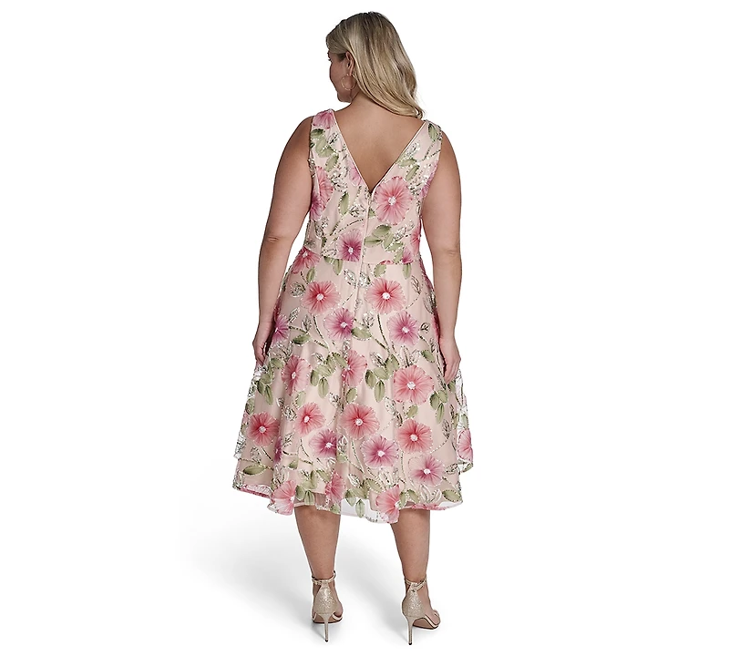 Eliza J Plus Polyester-Blend V-Neck Sleeveless Midi Dress