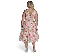 Eliza J Plus Polyester-Blend V-Neck Sleeveless Midi Dress
