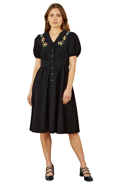 Yumi Women's Embroidered Collar Cord Tea Dress