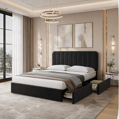 homfan Bed Frame Heavy Duty Slats with 2 Storage