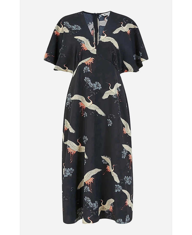 Yumi Women's Short Sleeve V-Neck Midi Dress