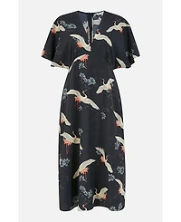 Yumi Women's Short Sleeve V-Neck Midi Dress