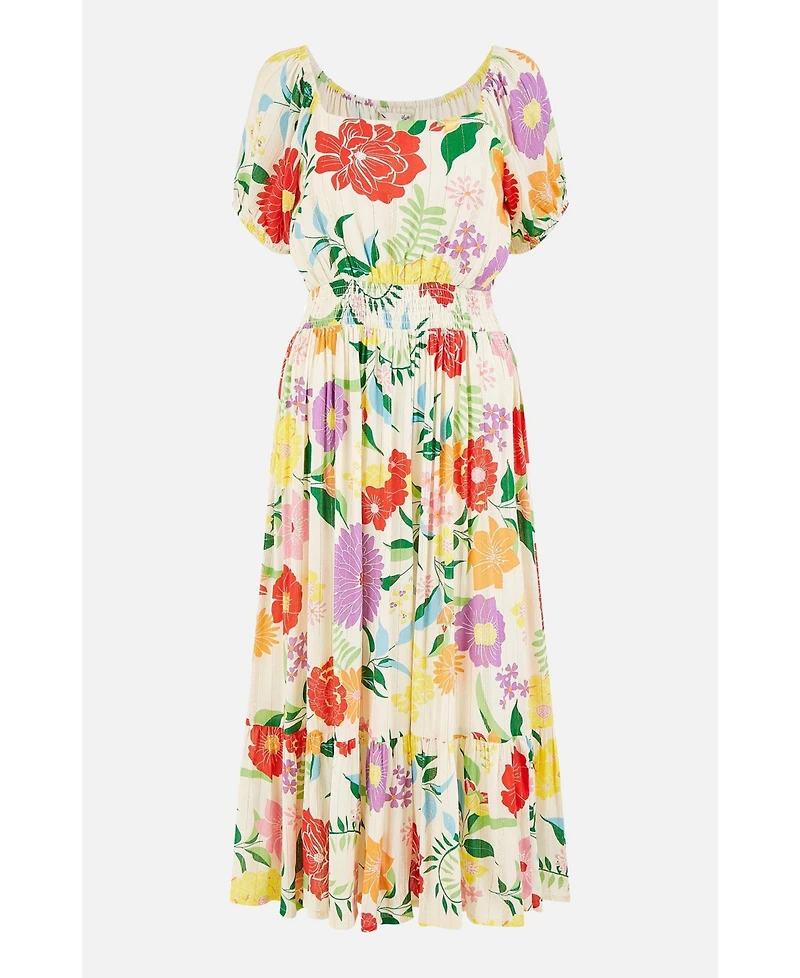 Yumi Women's Short Sleeve Square Neck Midi Dress