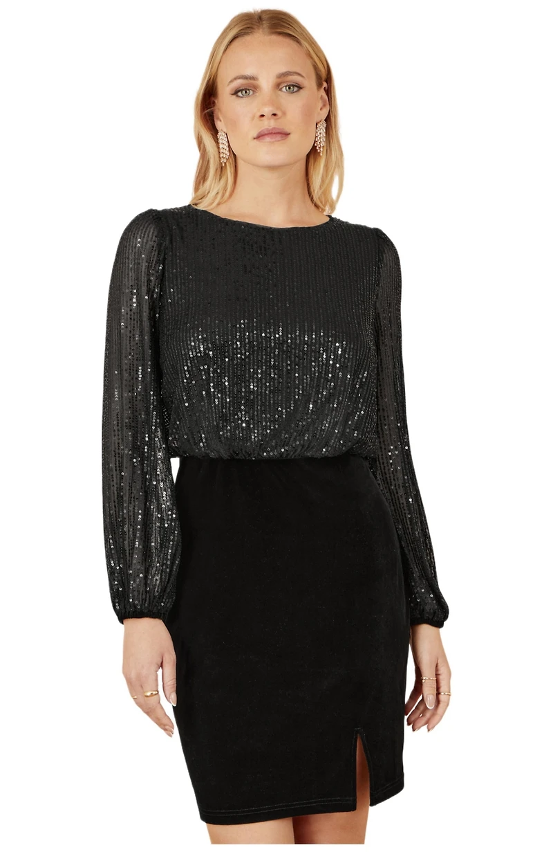 Yumi Women's Sequin And Velvet Mini Dress