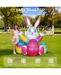 Sugift 4ft Inflatable Easter Bunny with Led Lights Easter Eggs Outdoor Lawn Yard Decoration
