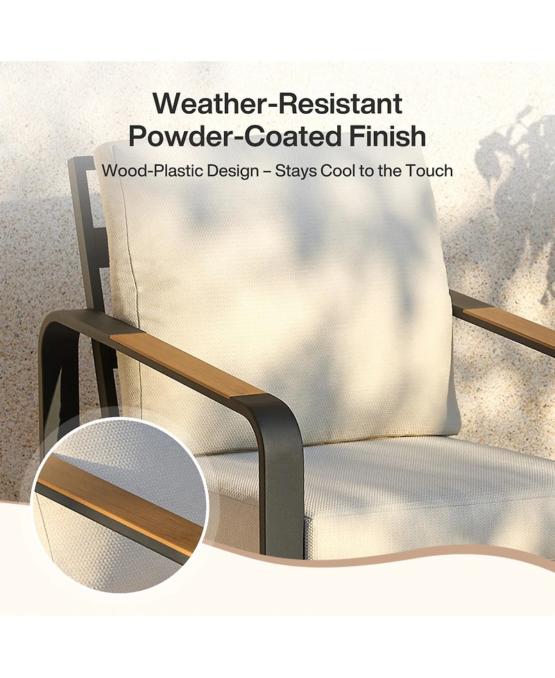 Tribesigns Outdoor Single Patio Sofa with Removable Cushions, Metal Frame Chair Thick Cushions for Patio, Balcony, Garden
