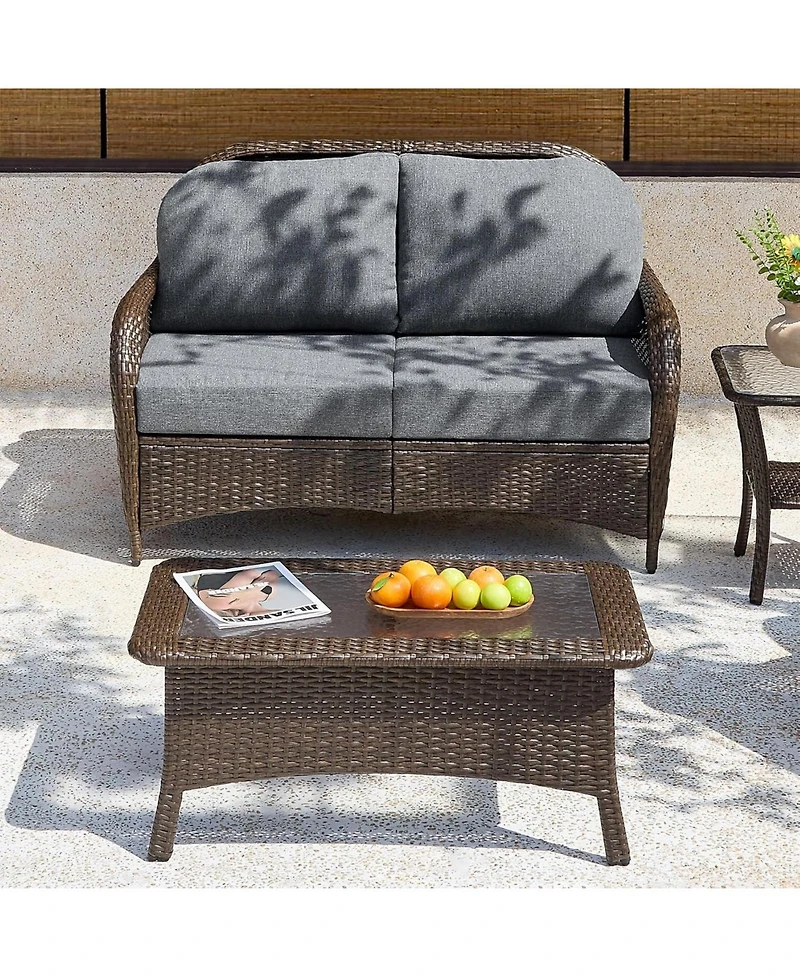 Tribesigns Outdoor Wicker Loveseat with Cushions, 2-Seater Patio Sofa, All-Weather Pe Rattan Outdoor Furniture