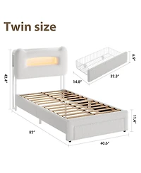 Homfan Upholstered Bed Frame with Storage Headboard, Led Lights