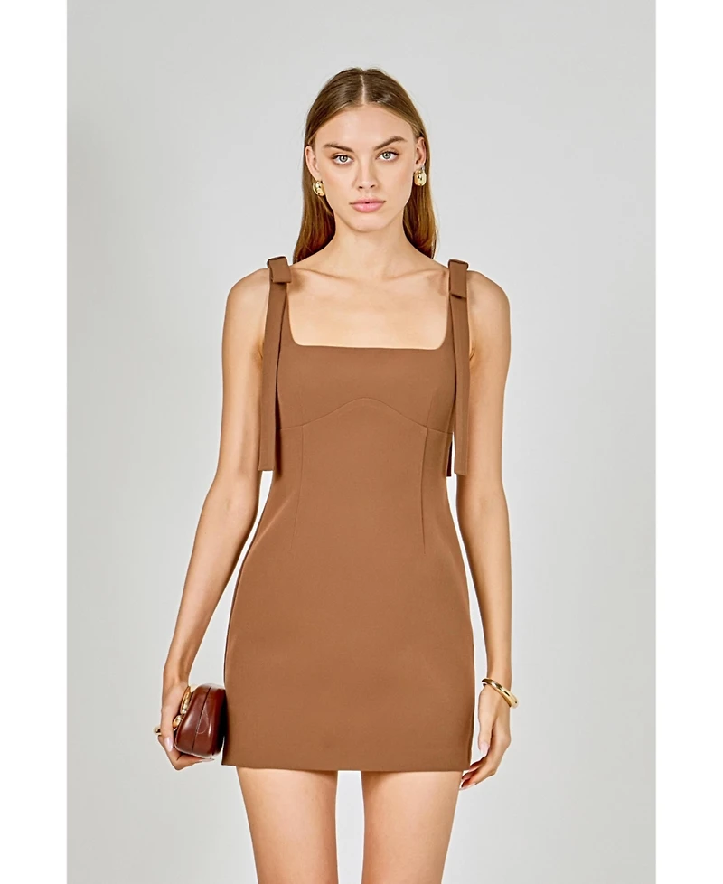 endless rose Women's Bow Tie Scoop Neck Mini Dress