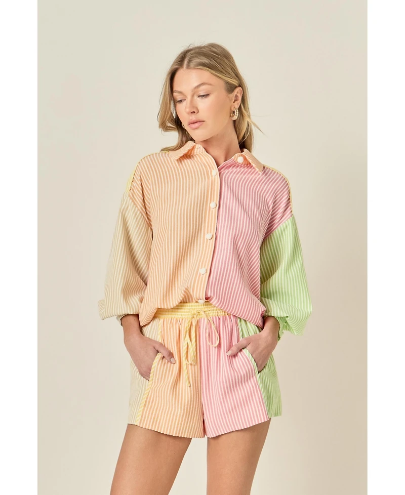 English Factory Women's Striped Colorblock Shirt
