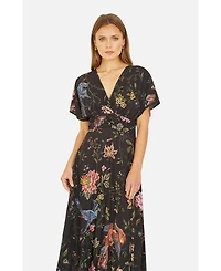 Yumi Women's Short Sleeve V-Neck Ruched Midi Dress