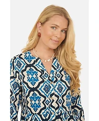 Yumi Women's Ikat Print 3/4 Sleeve Tunic Dress