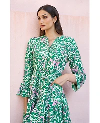Yumi Women's Ikat Print 3/4 Sleeve Tunic Dress