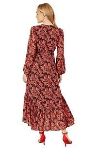 Yumi Women's Rose Print Dipped Hemline Midi Dress