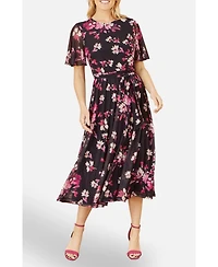 Yumi Women's Mesh Skater Floral Midi Dress