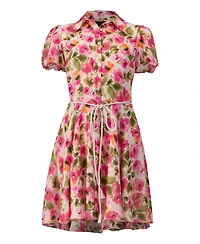 Ivonne Women's Short Floral Shirt Dress with Waist Tie