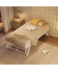 Homfan Pop Up Trundle Bed Frame with Metal Slats, Locking Casters and Folding Legs