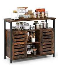 Gouun Industrial Sideboard Buffet Cabinet with Slatted Doors and Adjustable Shelves