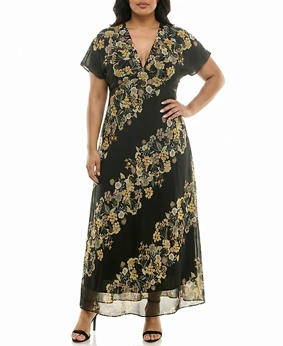 Taylor Plus Placement Print V-Neck Maxi Dress