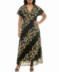 Taylor Plus Placement Print V-Neck Maxi Dress