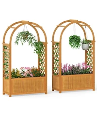 Gymax 2PCS Wooden Raised Garden Bed w/ Lattice Trellis Arched Roof Liner Drainage