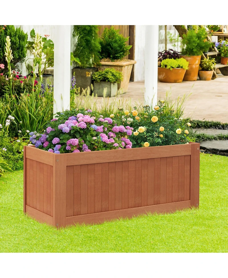 Gymax Wood Outdoor Planter Box w/ Seat 2-in-1 Wooden Raised Garden Bed and Bench