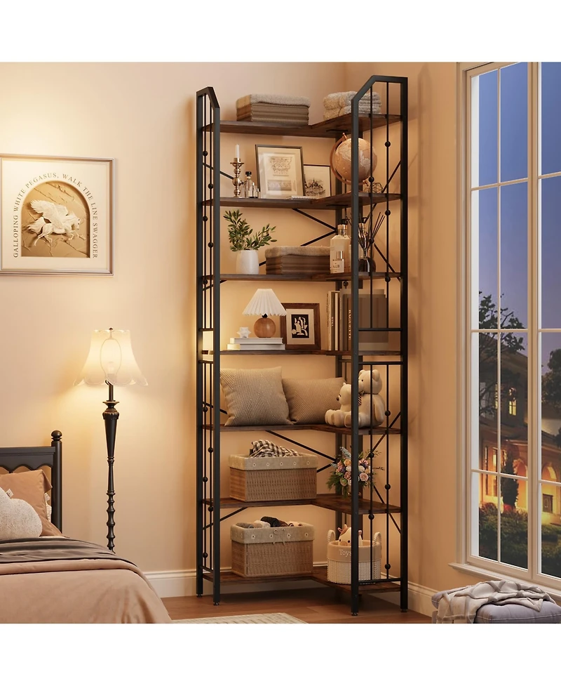 gaomon Tall 7-Tier Industrial L-Shaped Corner Bookshelf