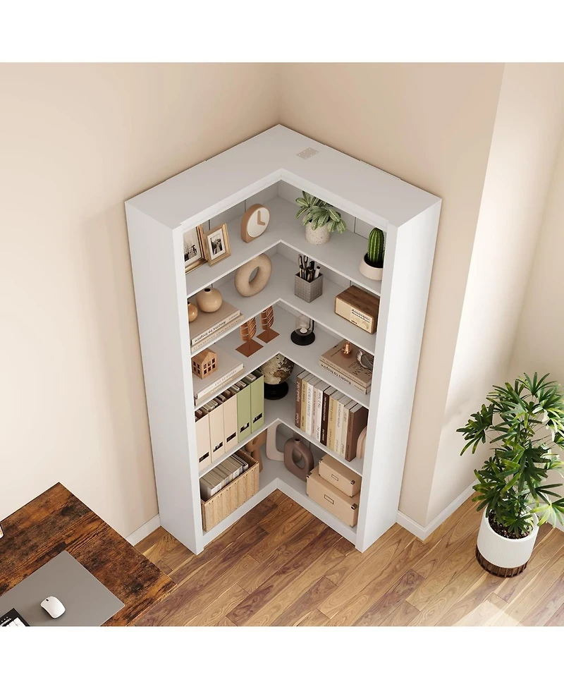 gaomon Farmhouse L-Shaped Corner Bookshelf, 5-Tier Heavy-Duty Mdf Bookcase for Home Office