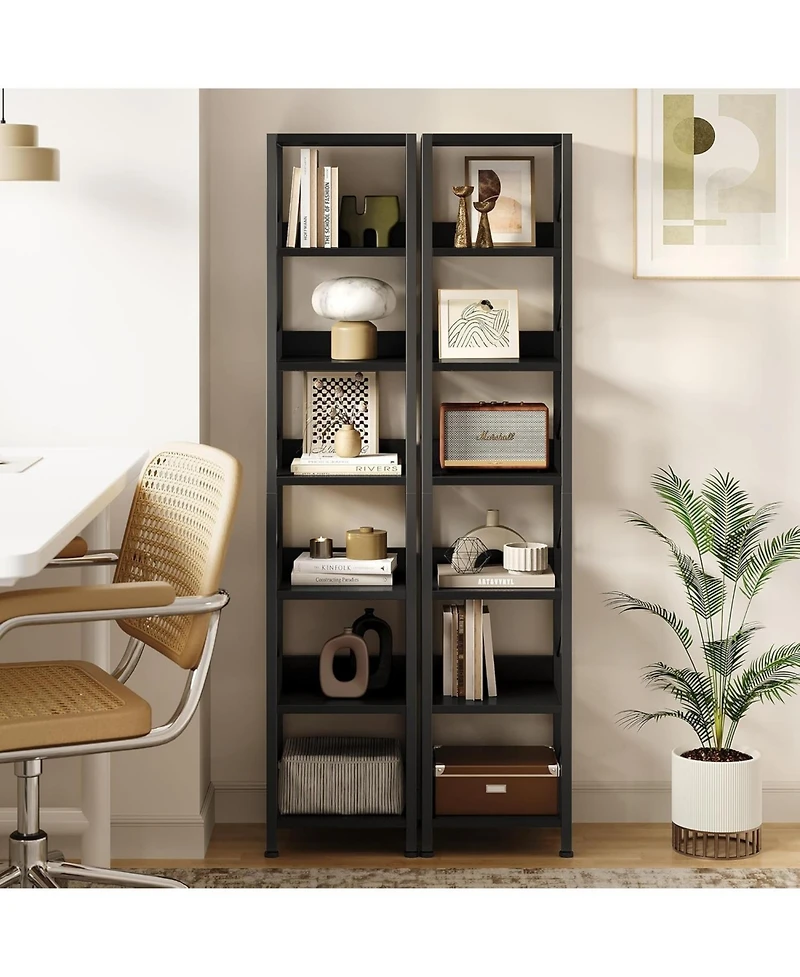 gaomon Narrow 6-Tier Tall Skinny Bookshelf with Metal Frame, Rustic Industrial Corner Storage Rack