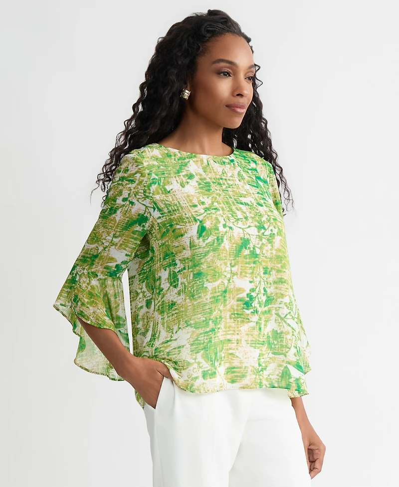 Kasper Women's Ruffle-Cuff 3/4-Sleeve Top