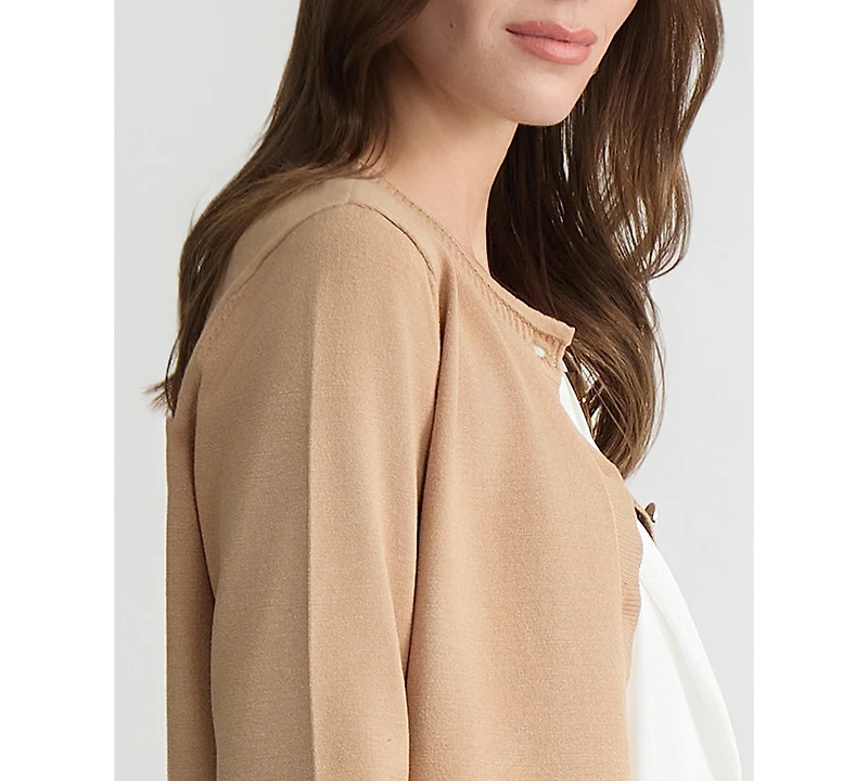 Kasper Women's 3/4-Sleeve Crewneck Cardigan Sweater