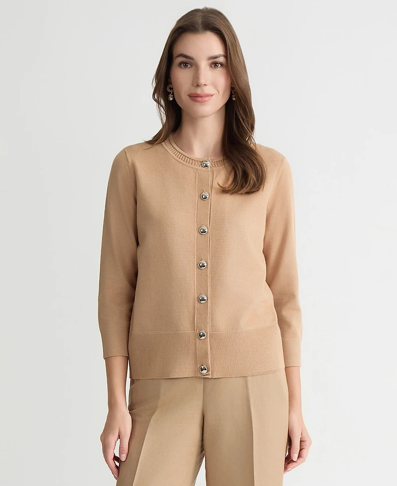 Kasper Women's 3/4-Sleeve Crewneck Cardigan Sweater