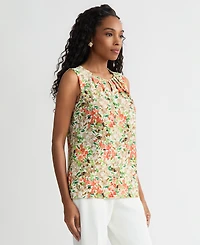 Kasper Women's Pleated Sleeveless Keyhole Top