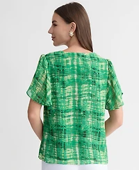 Kasper Women's Plaid Tulip-Sleeve Blouse