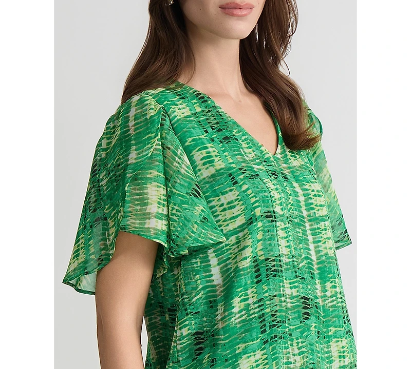 Kasper Women's Plaid Tulip-Sleeve Blouse