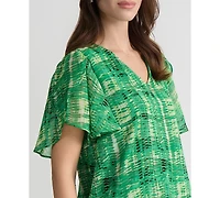 Kasper Women's Plaid Tulip-Sleeve Blouse