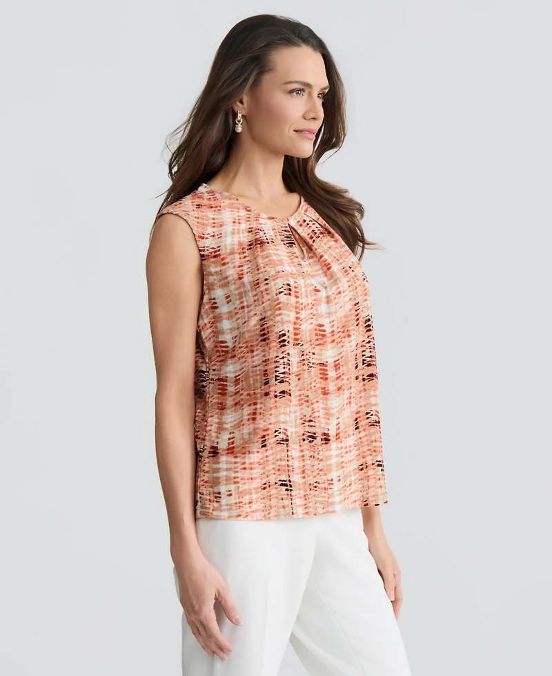 Kasper Women's Printed Keyhole-Neck Top