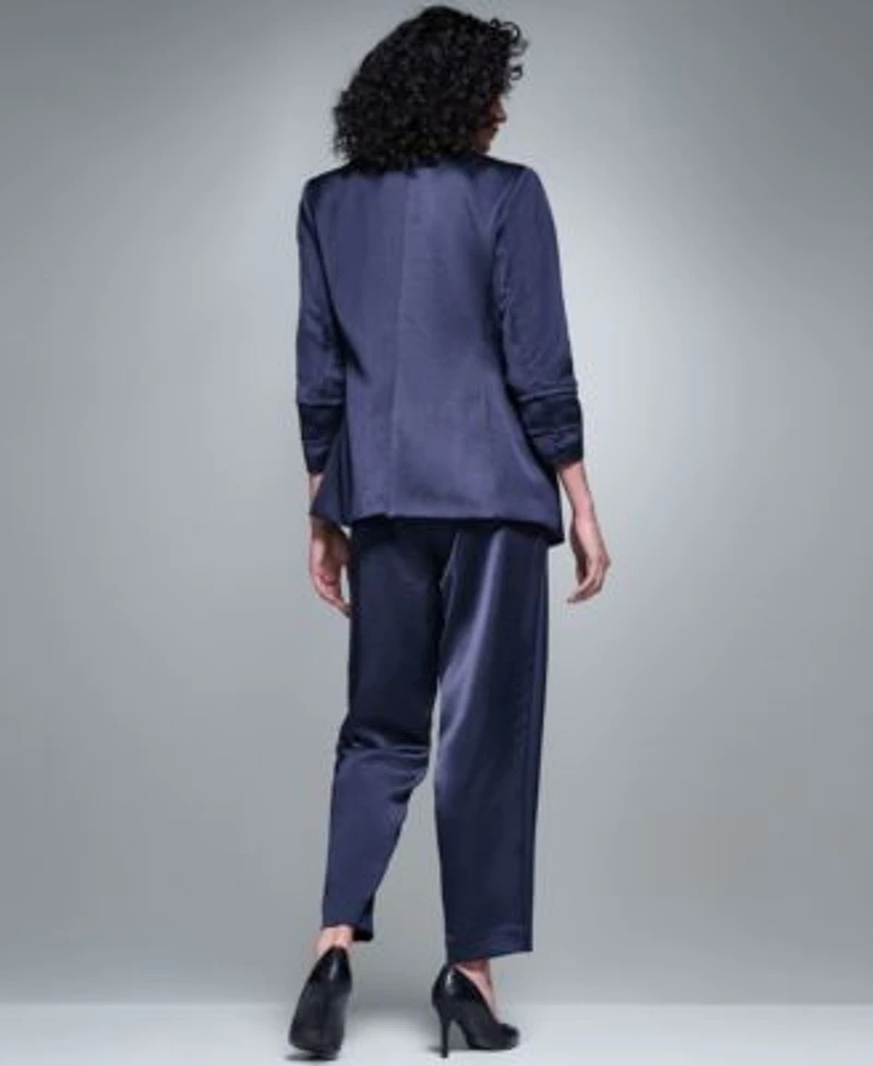 Karl Lagerfeld Paris Womens Satin 3 4 Sleeve Collared One Button Blazer Floral Long Sleeve Mock Neck Blouse Satin Mid Rise Ankle Pants