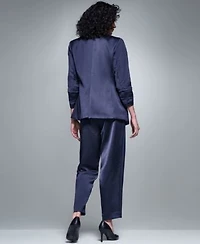 Karl Lagerfeld Paris Womens Satin 3 4 Sleeve Collared One Button Blazer Floral Long Sleeve Mock Neck Blouse Satin Mid Rise Ankle Pants