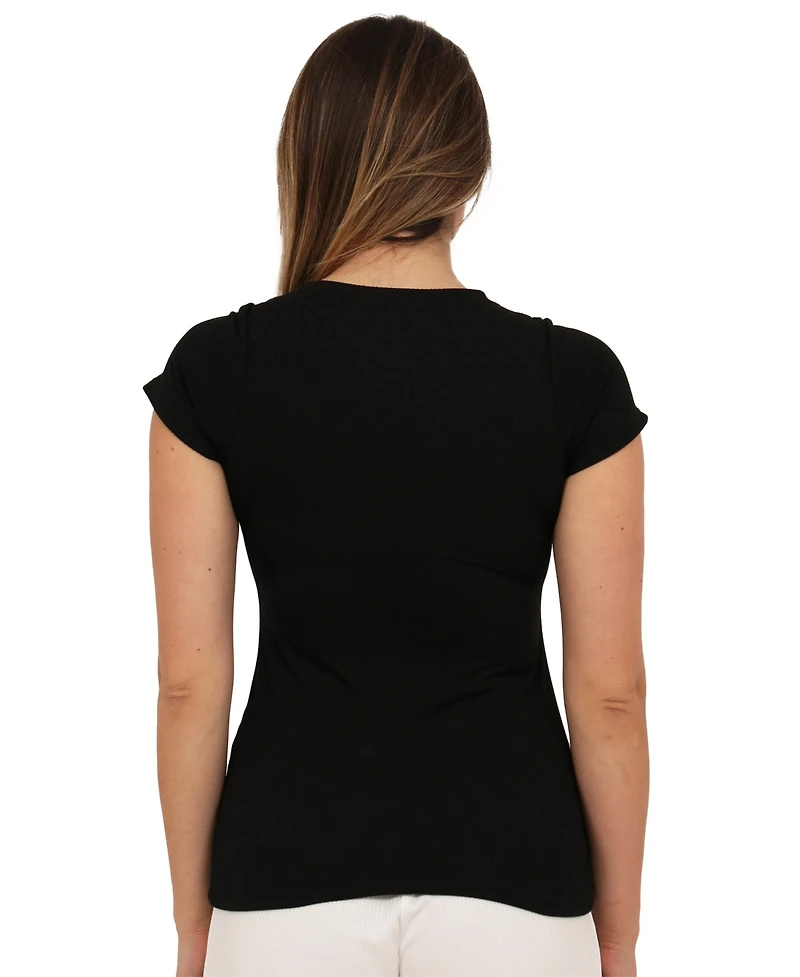 24seven Comfort Apparel Women's Ribbed Knit Short-Sleeve Top
