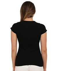 24seven Comfort Apparel Women's Ribbed Knit Short-Sleeve Top